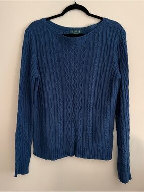 Ralph Lauren Navy Cable-Knit Crewneck Sweater 100% Linen